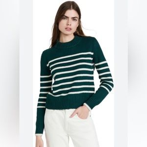 Faherty Cuddle Striped Crew- Evergreen color- size S
